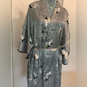 Lingerie Satin Floral Kimono Mid Length Robe Size Large